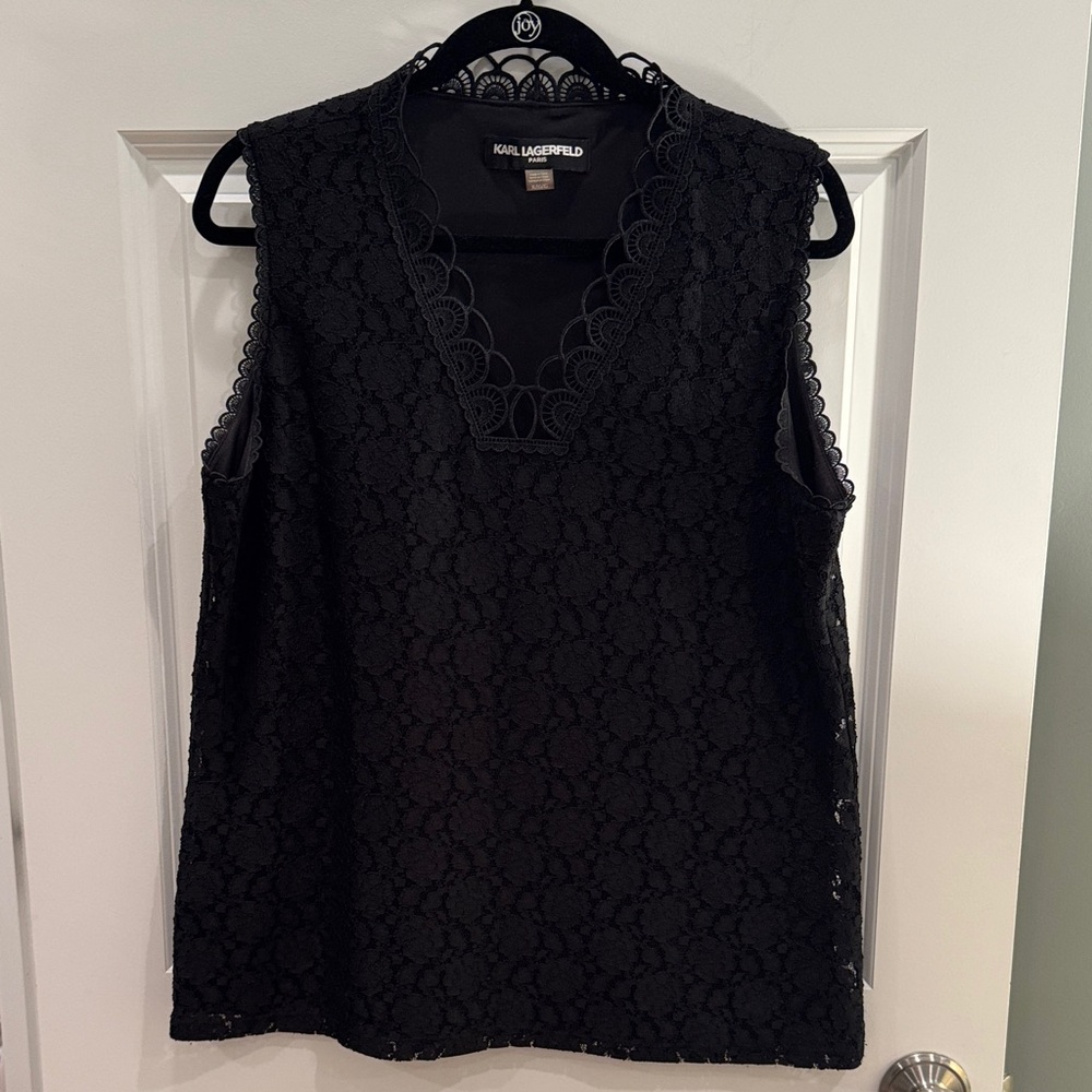 Karl Lagerfeld Black Sleeveless Lace Blouse